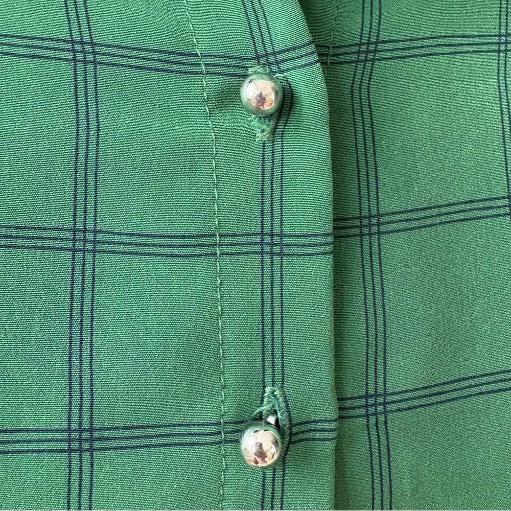 DownEast Modest Green Windowpane Check Academia Coquette Shirt Dress Sz L - Picture 3 of 13